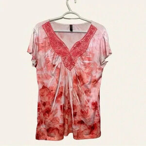 Denver Hayes light, flowy and airy summer  tunic with embroidery and bling
